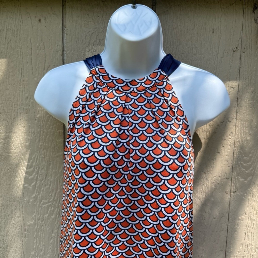 Mud Pie Women's Orange Blue White Sleeveless Tie Back Stretchy Mini Dress S - Picture 2 of 7